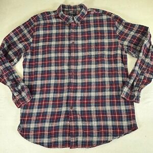 Croft & Barrow Mens XL Flannel Shirt Red Navy Blue White Plaid‎ Cotton 01857